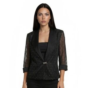 R M Collections Evening Jacket Women's Size 14 Black Sheer Mesh Rhinestone